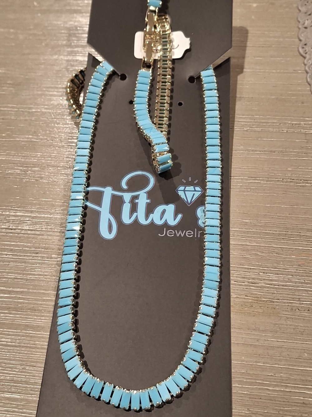 Link Necklace and Bracelet Set - Blue
